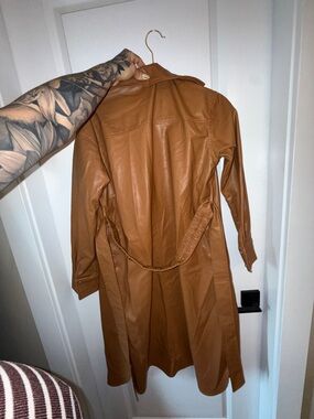 Classic Tan Faux-Leather Trench Coat